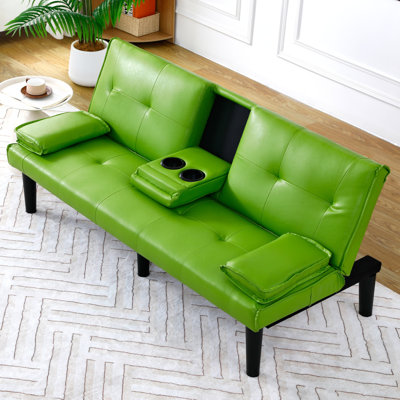 The 67-Inch Green PVC Multi-Functional Sofa Bed, With A Foldable And Cup Holder Design, Makes It Extremely Convenient To Turn The Living Room Into A Guest Room
