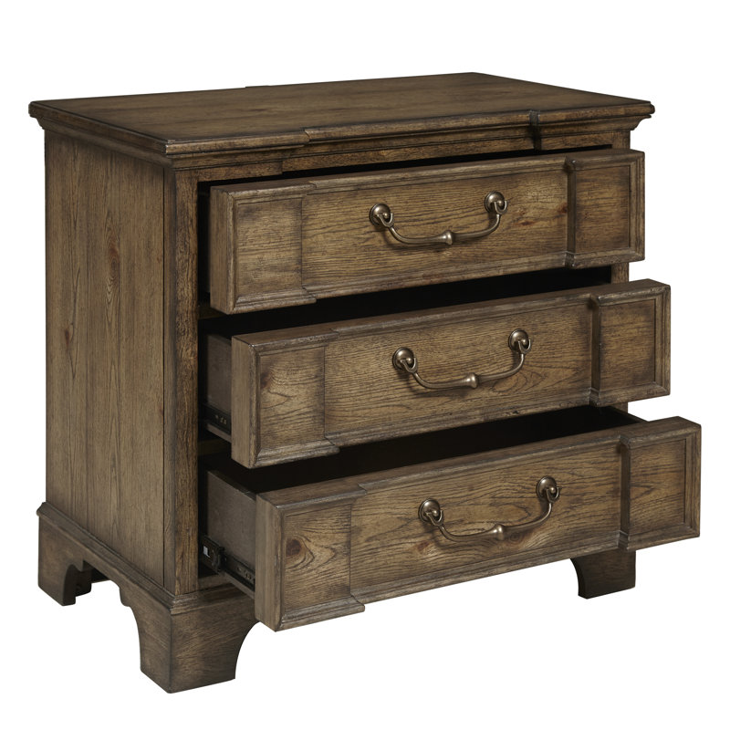 Village Lane Brown 3-Drawer Rubberwood Nightstand
