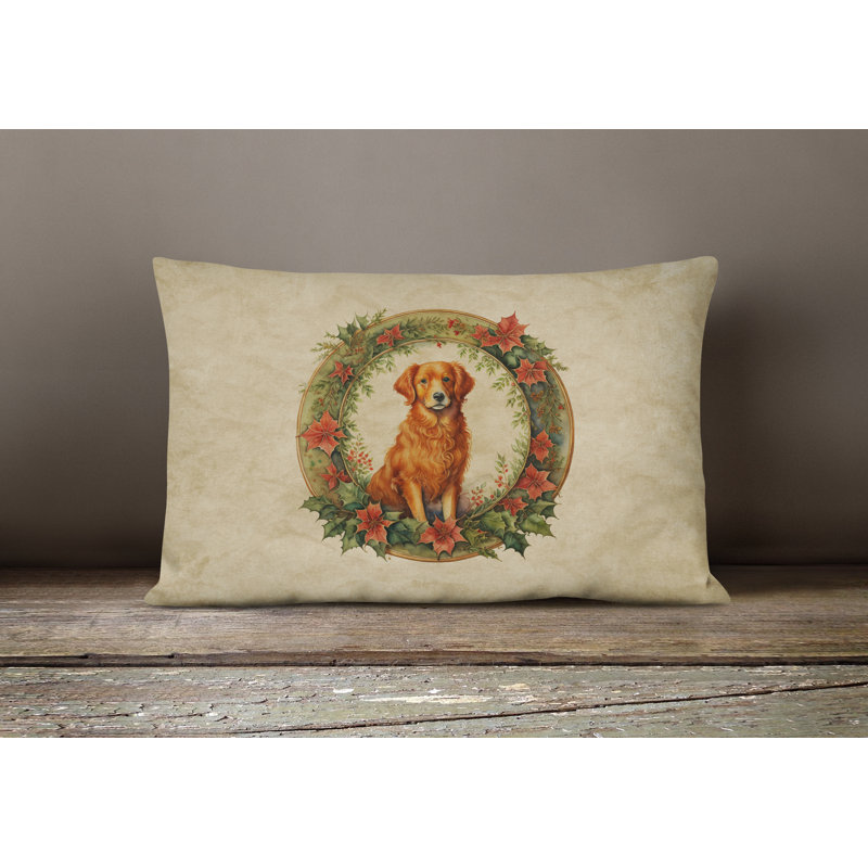 Coussin décoratif intérieur / extérieur en polyester Christmas, 12 po x 16 po, Golden retriever, Rectangulaire