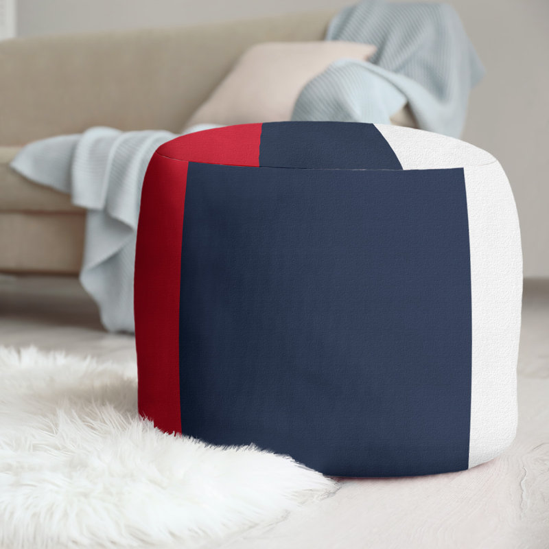 Repose-pieds cubique rond à rayures 20,5", Rouge / bleu marine / blanc