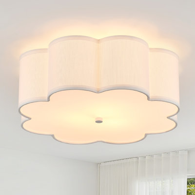 3-light Modern Drum Linen Semi Flush Mount Ceiling Light