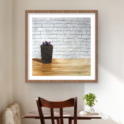 «Succulent in a Pot - Hygge Beige», reproduction encadrée pour la décoration intérieure