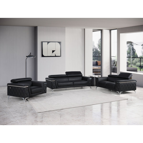 Orren Ellis 3 - Piece Top Grain Italian Leather Living Room Set ...