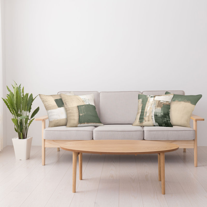 Evergreen and Beige Microfiber Square Euro Throw Pillow Cover Set