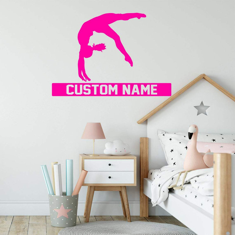 Adhésif décoratif Trinx Gymnast Silhouette avec nom personnalisé - CS43, H 18 po x l 26 po, Rose vif, Oui