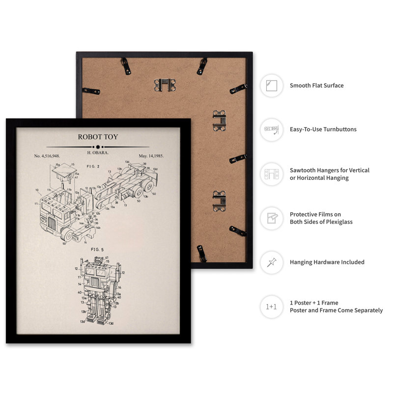 Plan de robot Optimus, Cadre noir, Affiche, H 16 po x l 20 po