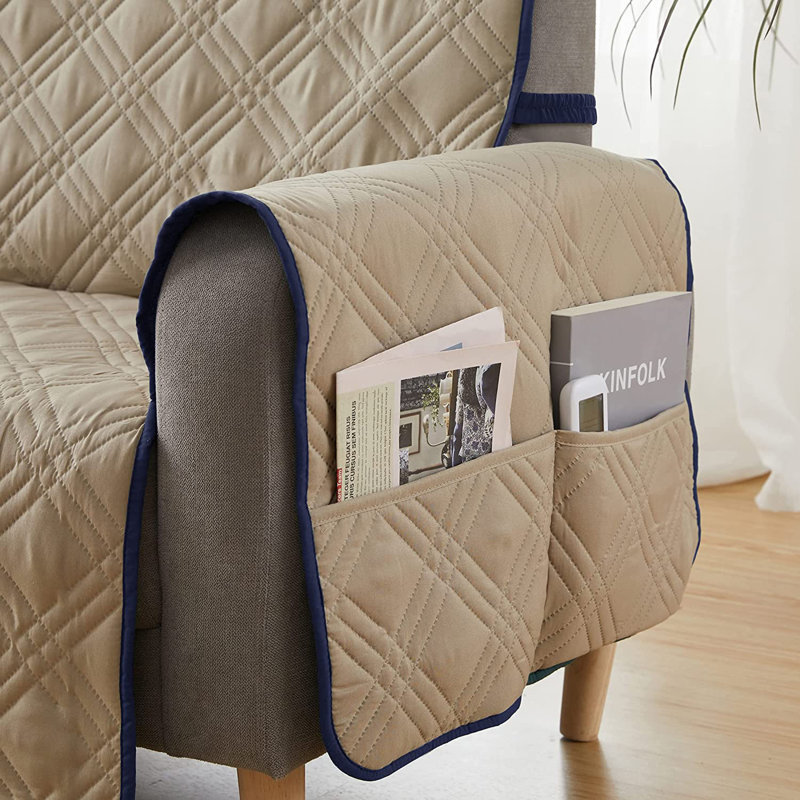 Housse pour canapé à coussins carrés/rectangulaires, Bleu marine / brun clair 100% polyester, H 3,54 po x l 12 po x P 12,6 po