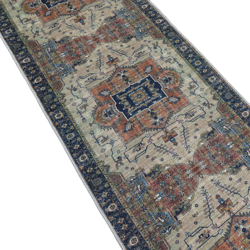 Anti Slip Low Profile Vintage Multicolor Design Canvas Backing Runner Rug, Runner 2'2" x 5'