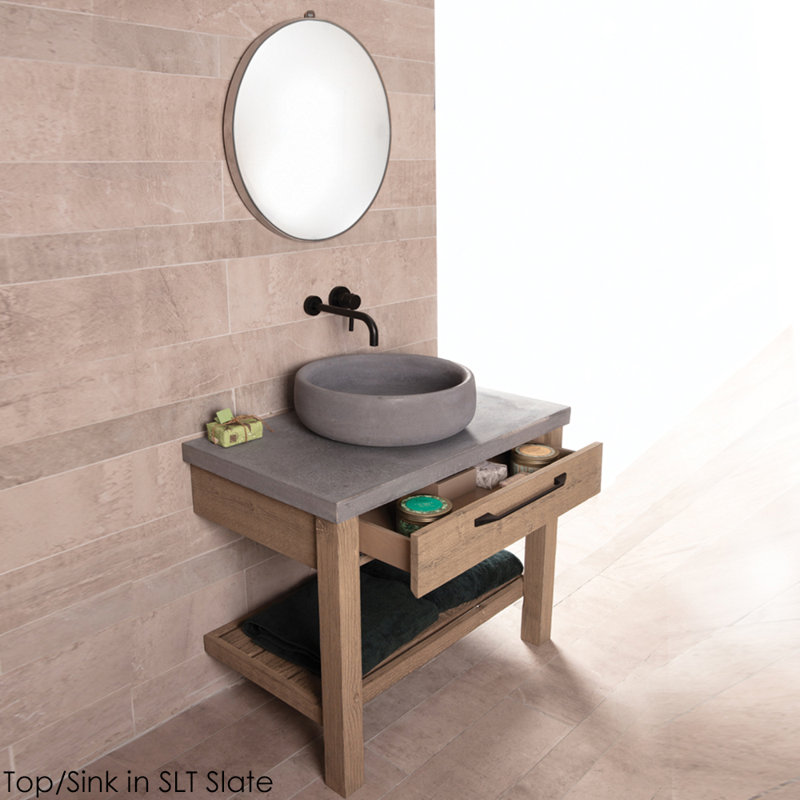 Newterra Handmade Circular Vessel Bathroom Sink, Slate