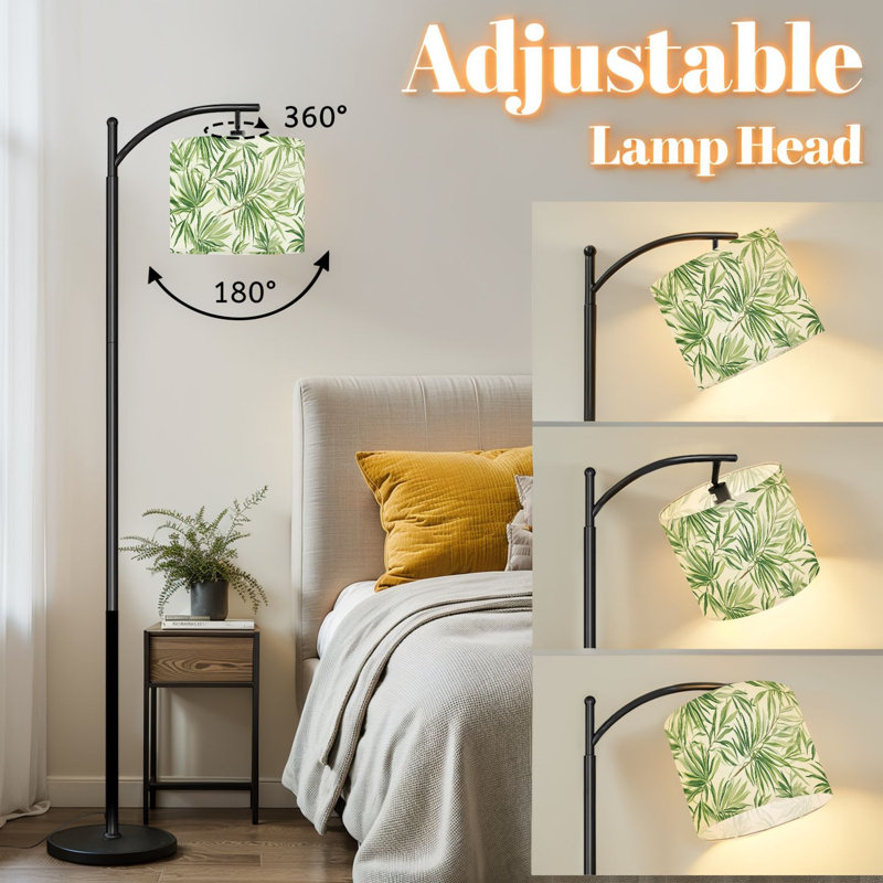 Lampe sur pied à arc avec abat-jour réglable Tropical Green Palm Leaves