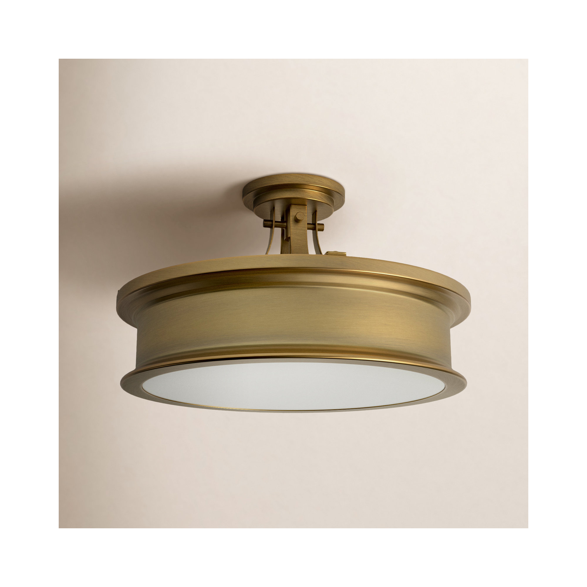Rosanne 16" W 3-Light Steel Drum Semi-Flush Mount , Brass