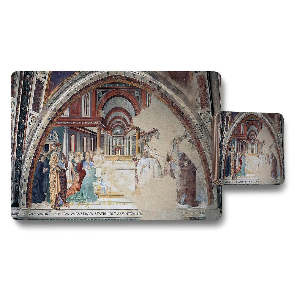 Placemat Coaster Set With Historic Church Interior Fresco Artwork