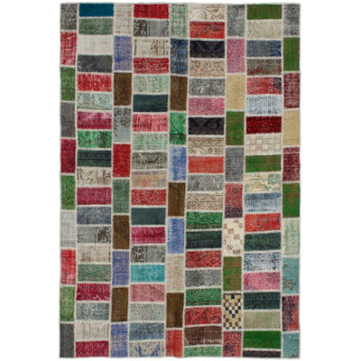 Tapis unique en laine noué à la main style années 2010 de 5 pi 8 po x 8 pi 6 po vert / rouge / gris Arantzazu