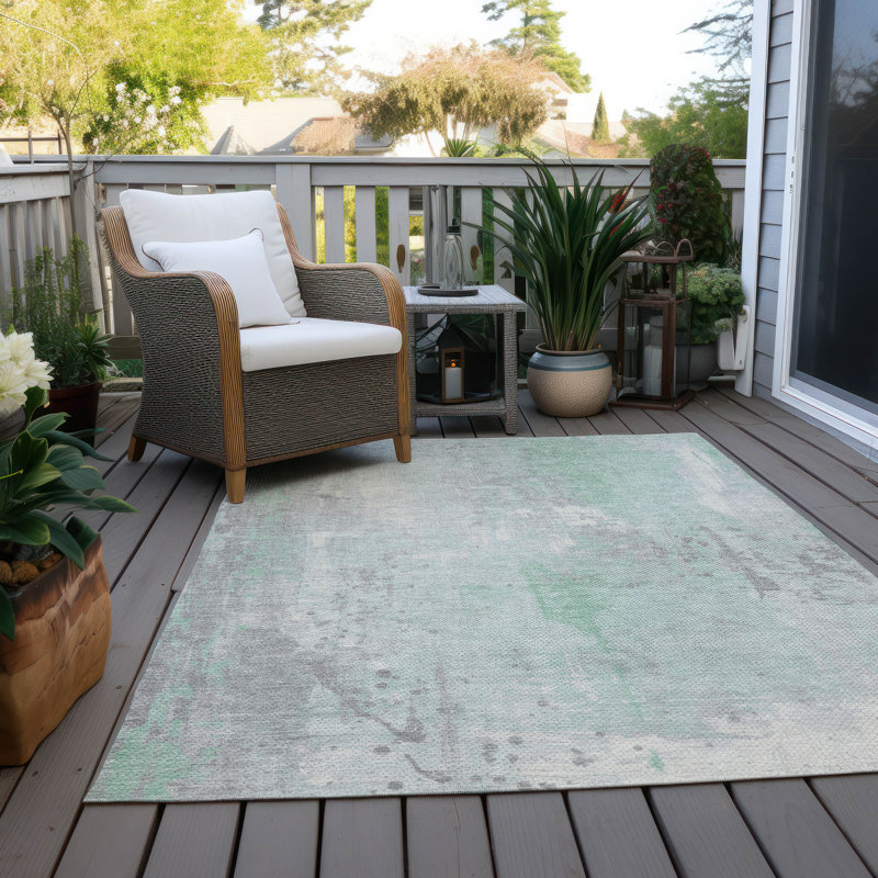 Machine Washable Indoor/Outdoor Xhevrie Mint Rug, Rectangle 8' x  10'