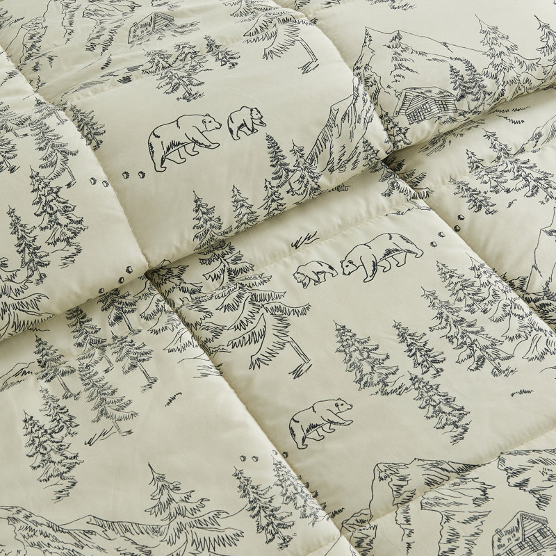 Holiday Printed Down-Alternative Comforter Set with Shams, Queen Comforter + 2 Standard Shams, Bear Mountain