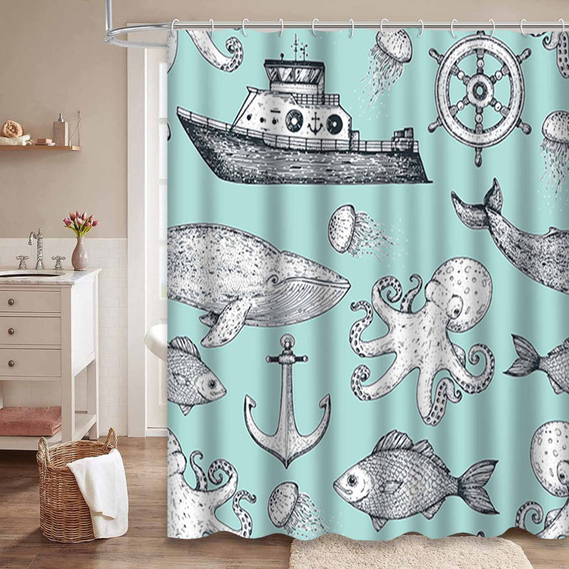 Rideau de douche imperméable à l'eau avec 12 crochets, L 72 po x l 78 po
