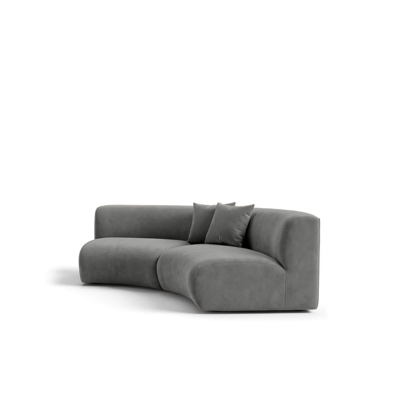 2 Seater Velvet Sectional, Dark Grey
