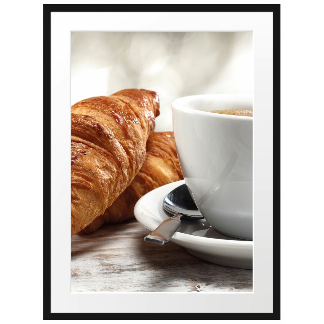 Gerahmtes Poster Frische Croissants und Kaffee