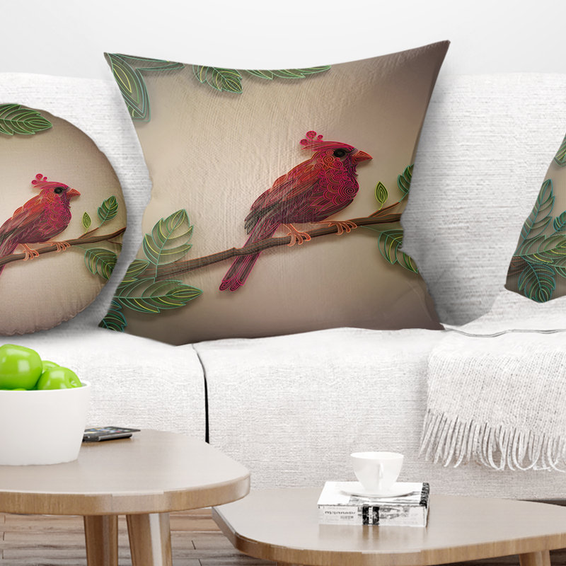 Oiseau cardinal en papier rouge Quilling - Cardinal, 16 po x 1 po, Coussin décoratif