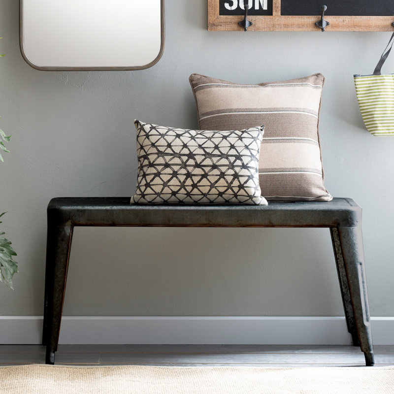 Farmhouse Metal Entryway Bench with Galvanized