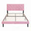 Lit plateforme tapissier en tissu capitonné à boutons, sans sommier, support à lattes de bois-906146293-906146291