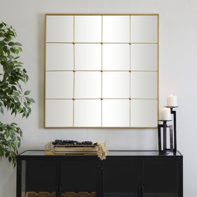 Metal Window Pane Inspired Gold Wall Mirror