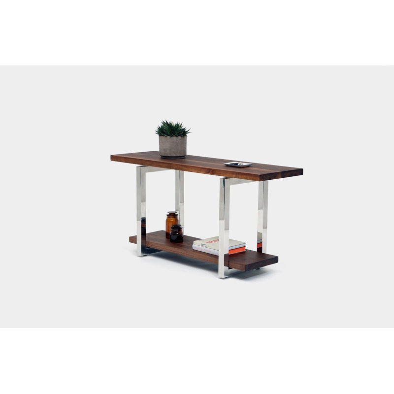 Gax Solid Wood Console Table, 30" H x 84" W x 18" D, Polished Stainless Steel