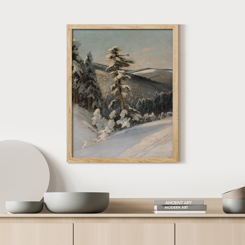 «Pin recouvert de neige» sur papier, H 10 po x l 8 po, Naturel