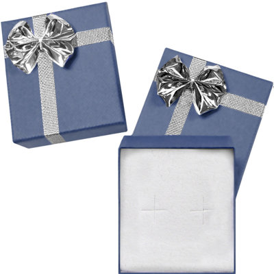 2" x 2" Blue W / Silv Bow Sm Jewelry Gift Box Many Uses