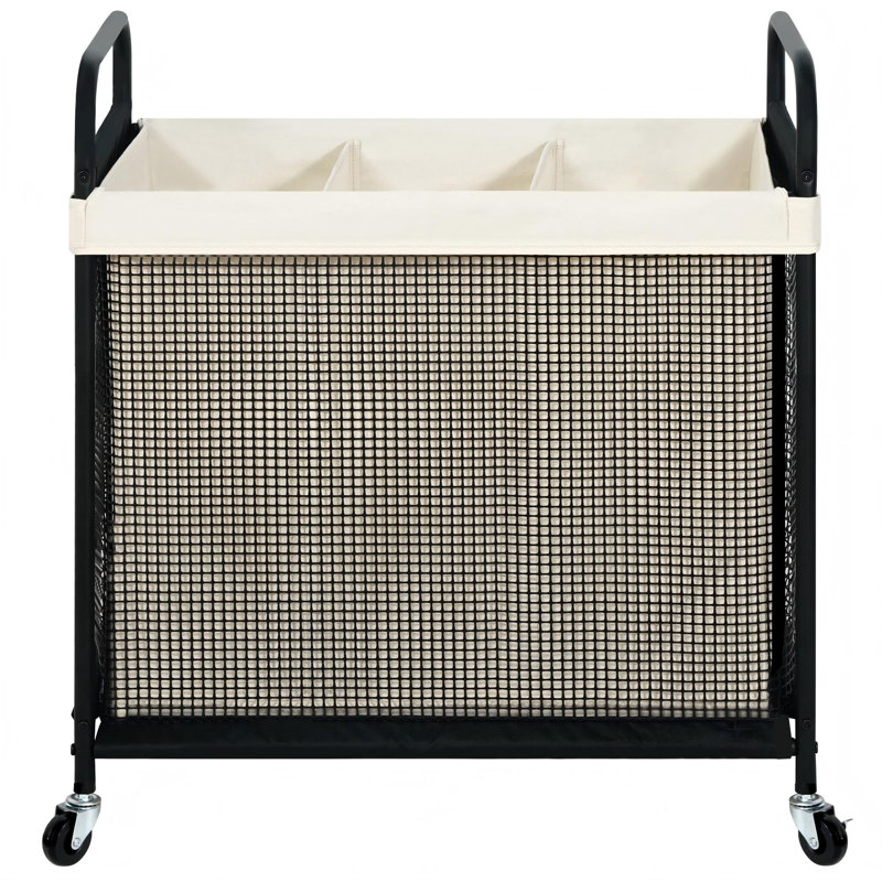 3-Section Rolling Laundry Sorter, 120L (Beige), Beige