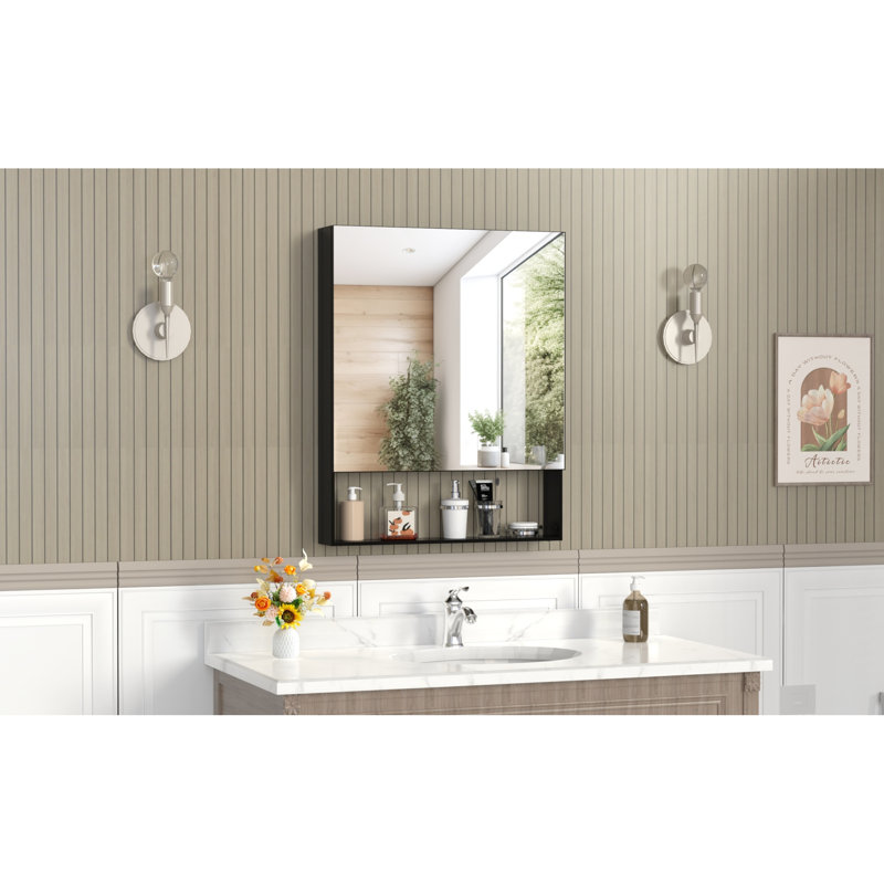 Miroirs muraux et décoratifs avec rangement, 61 x 76 cm, aluminium noir, salle de bain moderne