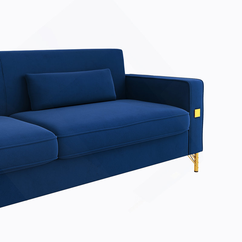 Canapé rembourré en velours de luxe à 3 places avec accents dorés, coussins moelleux pour un salon confortable et une décoration de bureau
