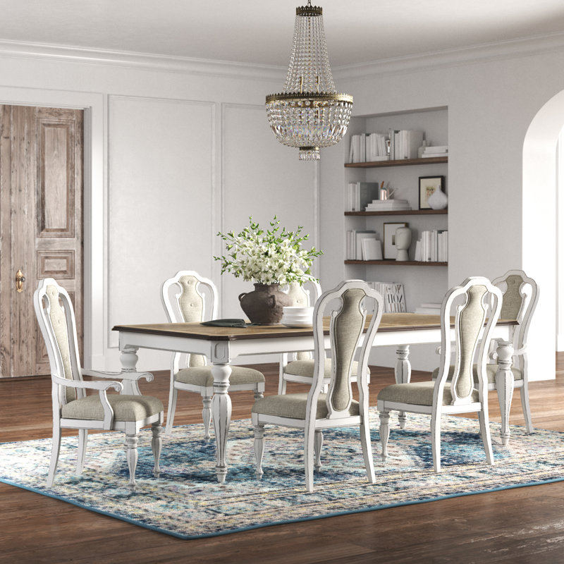 Ensemble de table rectangulaire 7 pièces Colchester, H 30 po x L 90 po x l 44 po, Brun / gris / ivoire