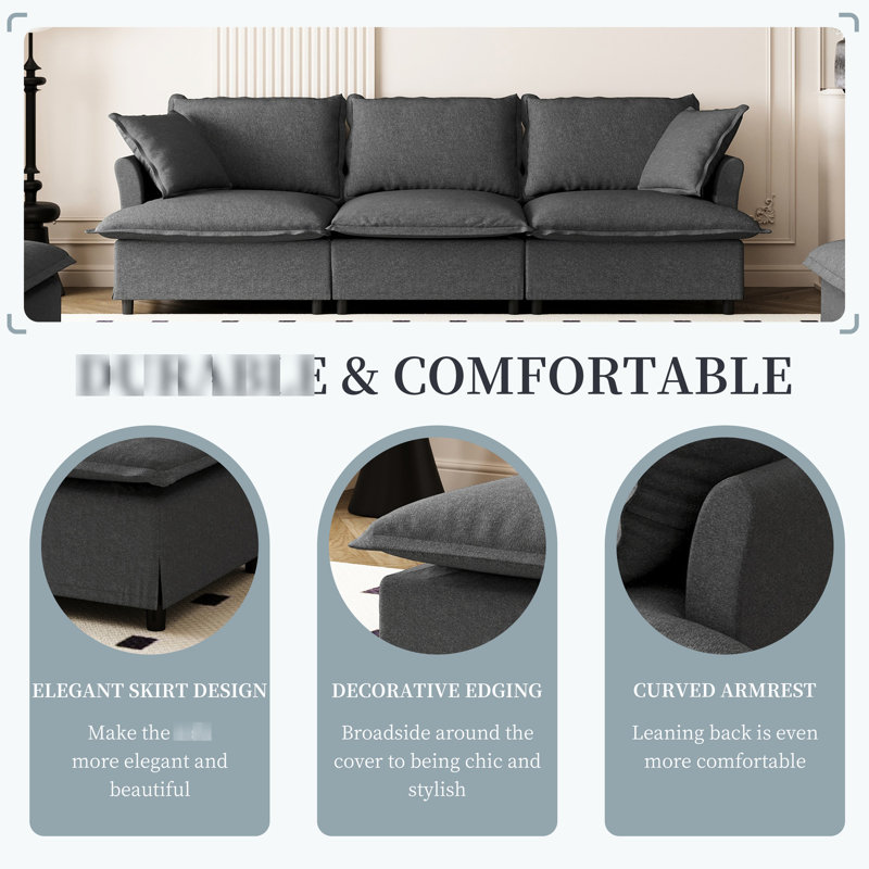 Lit modulaire en chenille 3 chambres - Rembourrage en mousse haute, tissu souple rembourré 3 places polyvalent, coussins à ressorts ensachés