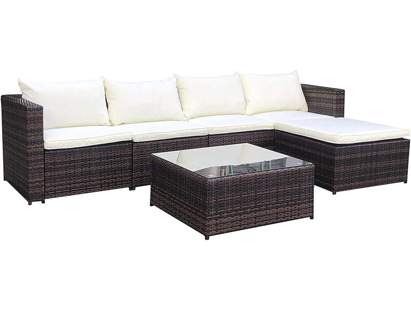 Miami 5 - Person Garden Lounge Set with Cushions, Cream/Brown