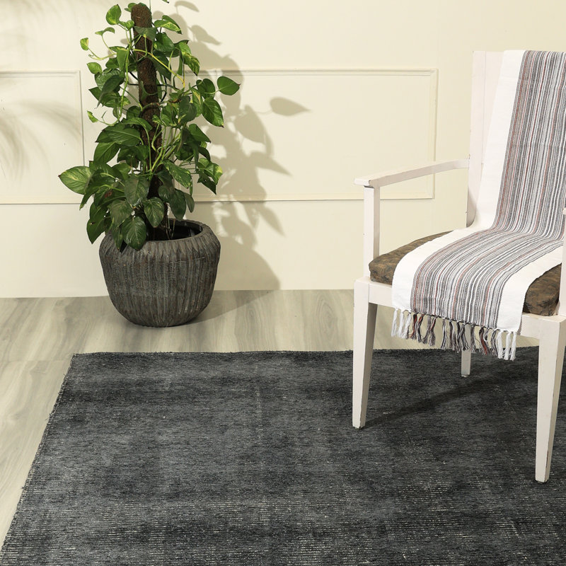 Tapis gris anthracite tissé à la main | Tapis en laine et bambou en soie moderne | 7 mm d'épaisseur, Rectangle 9 pi x 12 pi