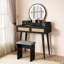 Coiffeuse en rotin naturel Iesa Boho avec miroir DEL et tabouret-1562093567