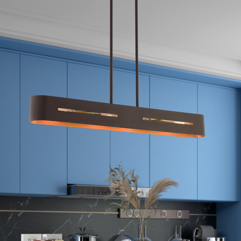 Luminaire suspendu linéaire à 4 lumières pour îlot de cuisine Ahmadou, Bronze