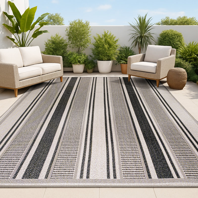 Tapis intérieur / extérieur noir / beige Clarina, Rectangle 3 pi 11 po x 6 pi