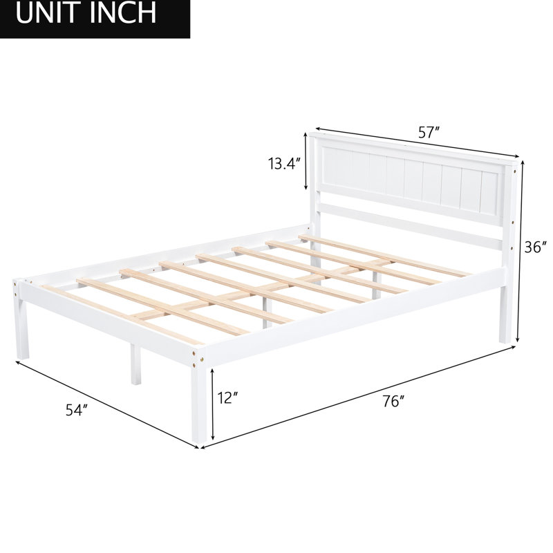 Structure de lit plateforme double avec tête de lit, blanc, capacité de charge élevée, excellent support de matelas, Blanc