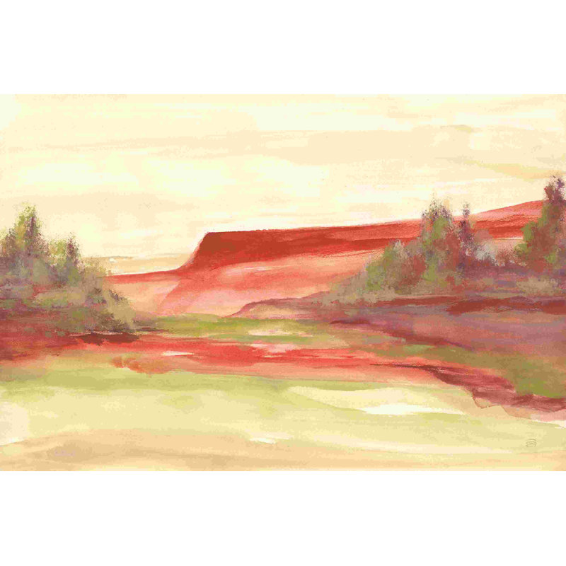 «Red Rock V» par Chris Paschke - peinture sur toile tendue, H 24 po x l 36 po, Non, Toile encadrée noyer flottant