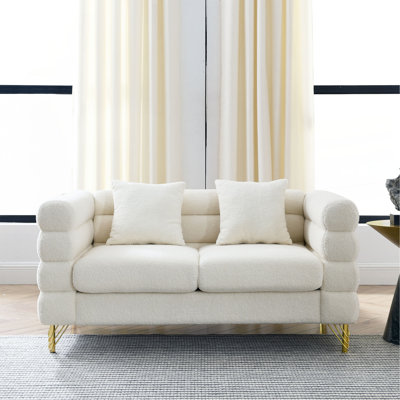 60Inch Oversized 2 Seater Sectional Sofa, Living Room Comfort Fabric Sectional Sofa-Deep Seating Sectional Sofa, Soft Sitting With 2 Pillows For Living Room, Bedroom