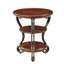 Table d'appoint ronde traditionnelle en cerisier brun avec pieds à volutes ornés et tablette inférieure ouverte