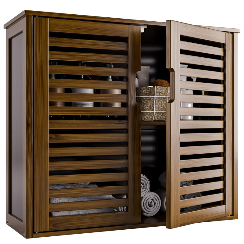 Bamboo Wall Mounted Required Bathroom Cabinet, Walnut