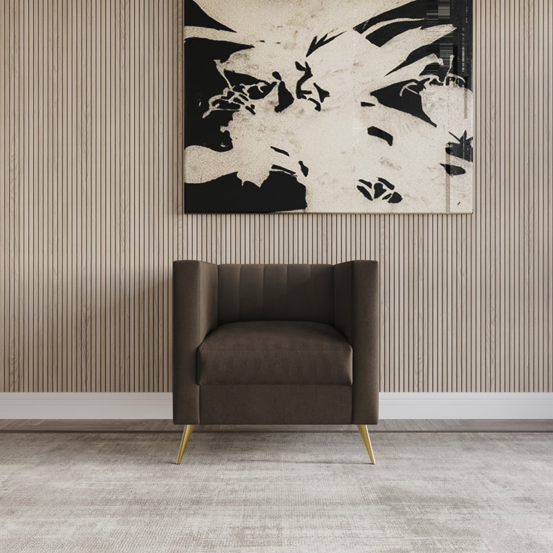 Fauteuil carré en velours Cramlington, Velours brun