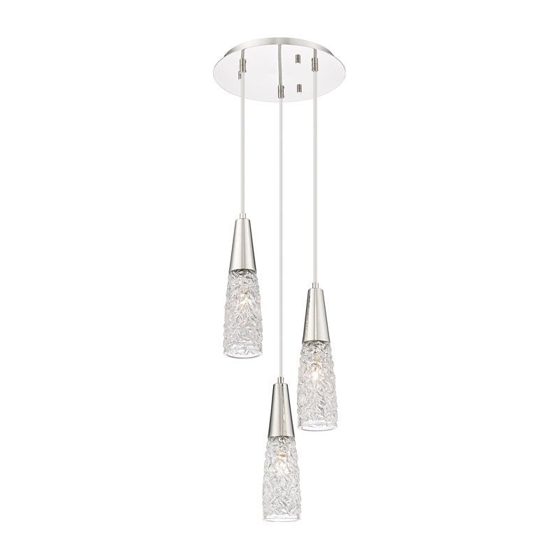 Godbee - luminaire suspendu à 3 lumières multiples de 10 po avec cordon - finition nickel poli - abat-jour transparent