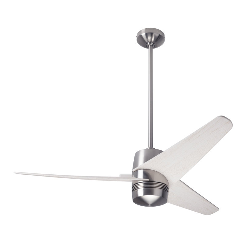 Velo Downrod Ceiling Fan, Bright Nickel, Wall/Remote Combo Controls, Whitewash