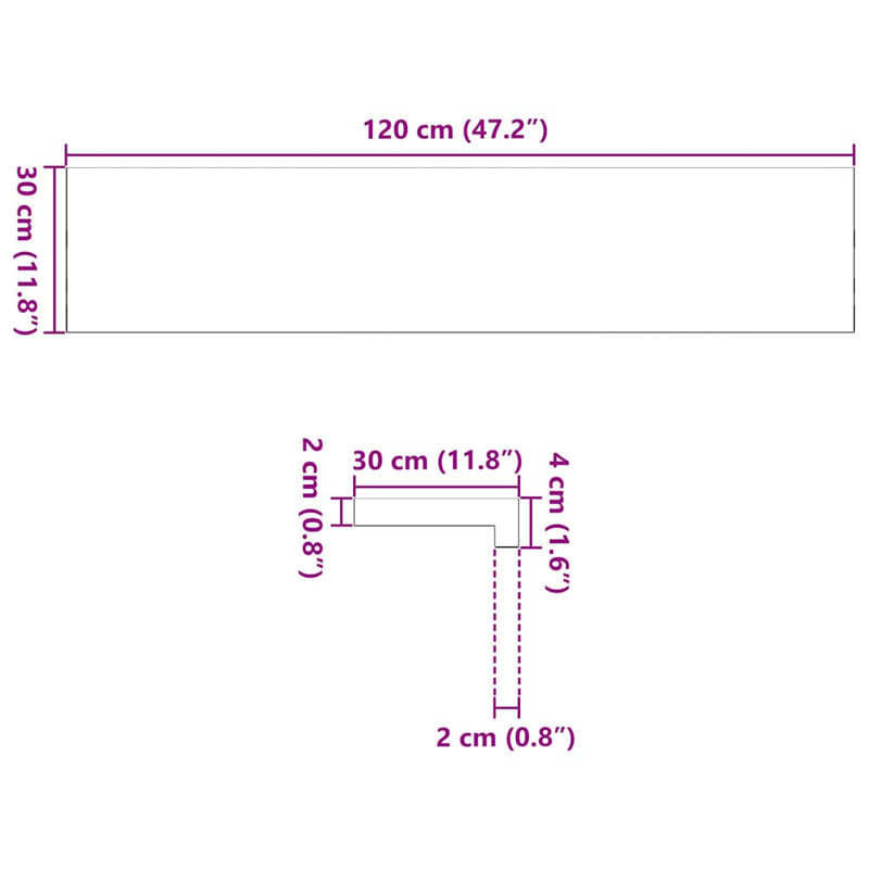  Appuis de fenêtre 2 pièces chêne non traité 47,2 x 11,8 x 0,8 po