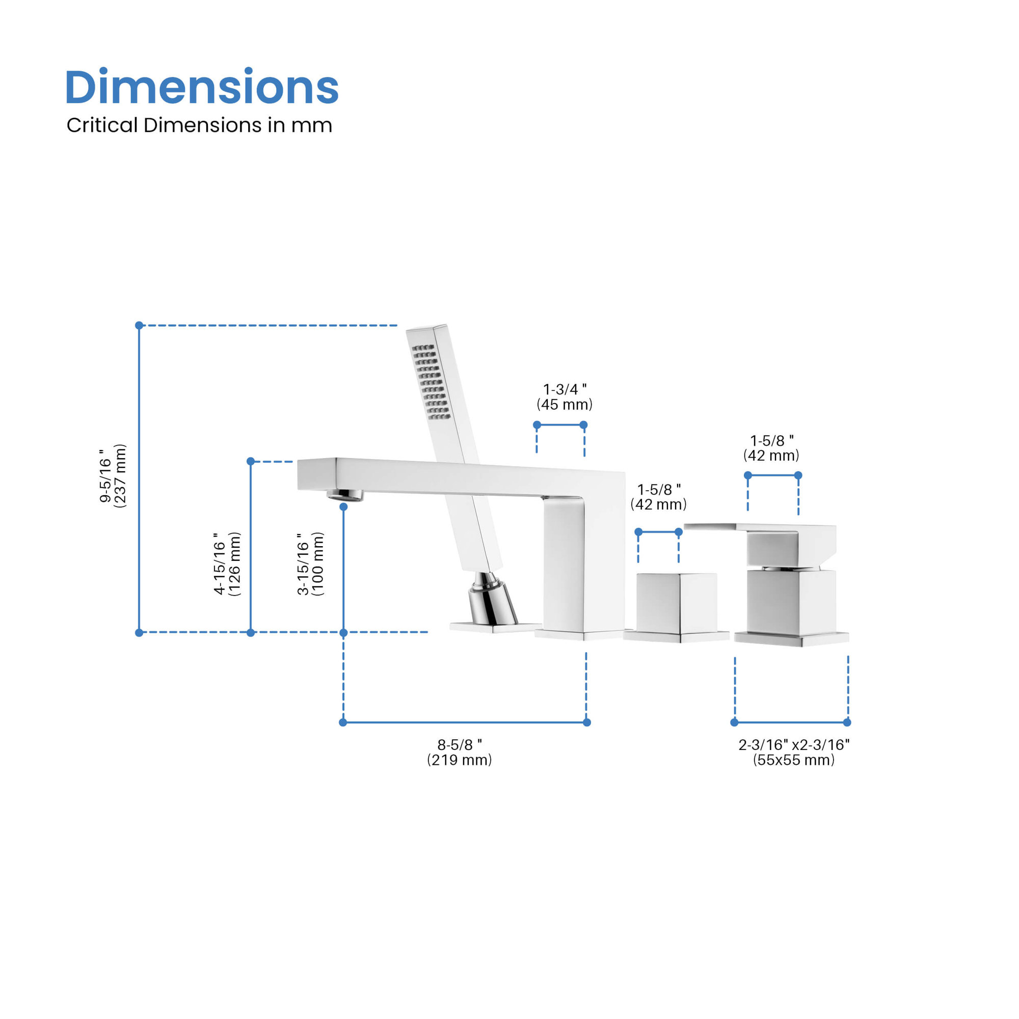Cube Deck Tub Filler with Diverter, Chrome