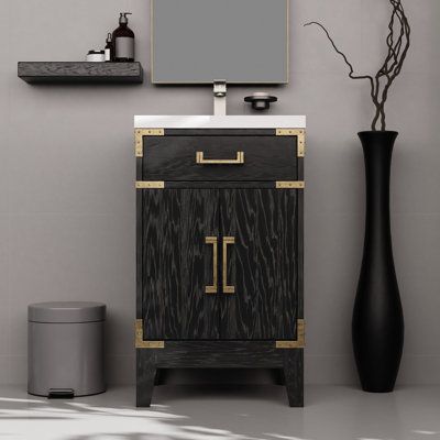 Meuble-lavabo simple avec 18 po Miroir, chêne noir de 20 W, comptoir en acrylique, meuble-lavabo à fermeture en douceur et rangement en chêne, avec fonction